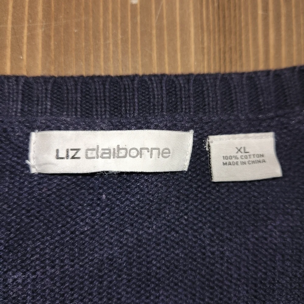 LIZ CLAIBORNE 100% Cotton Navy Argyle Sweater Men's Size XL Navy Blue Pullover